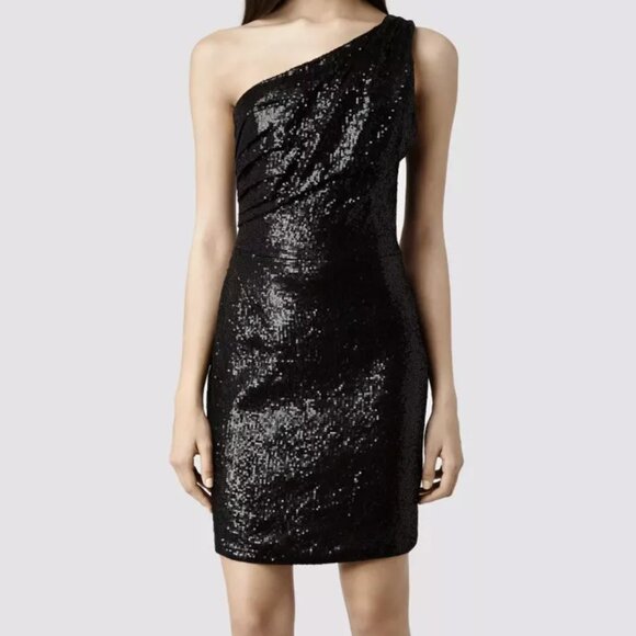 AllSaints One Shoulder Sequin Mini Dress 🖤✨ - Picture 1 of 12